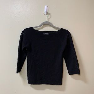 Black dress slightly off the shoulder sweater.